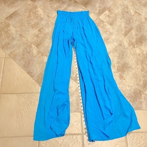 NWT Ramy Brook Textured Athena Palazzo Pant Swim Coverup Blue Pull On Medium - Picture 3 of 9